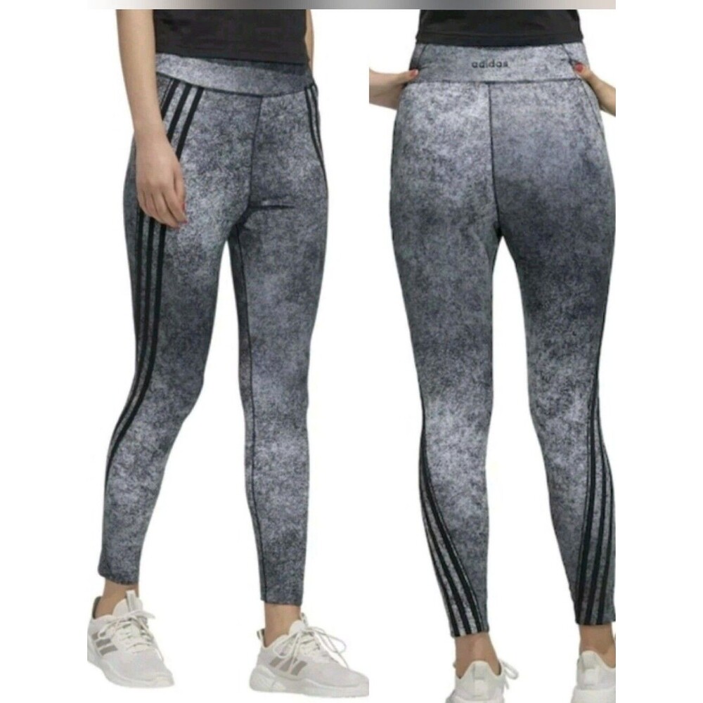 Adidas AEROREADY High Rise Gray Marled 3-Stripes Training 7/8 Leggings XS